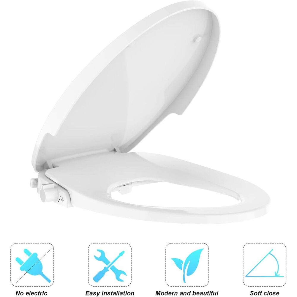17” Round Non-Electric Bidet Toilet Seat Dual Nozzles Soft-Close White - Picture 3 of 10
